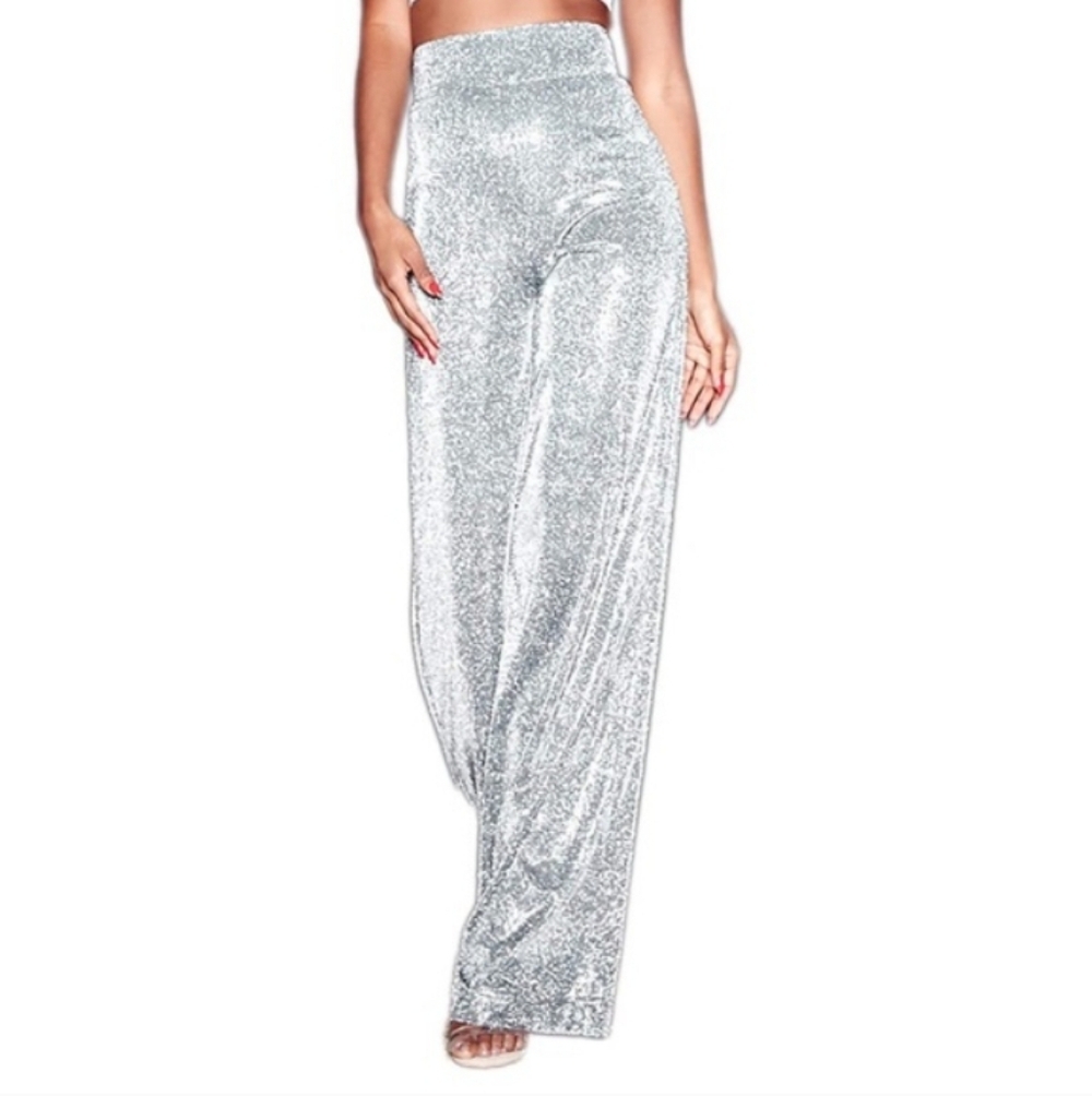 Metallic Sparkly Wide leg pants, 14" Flat Waist, 33" Inseam